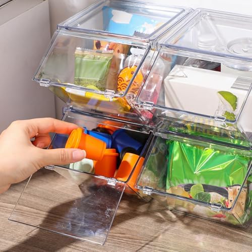 Yerliker 12 Pcs 4 Pcs Stackable Storage Bins with Lids Organizer, Clear