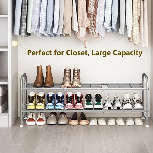 LINZINAR 2 Tier Long Shoe Rack for Closet Metal Shoe Organizer for Entryway