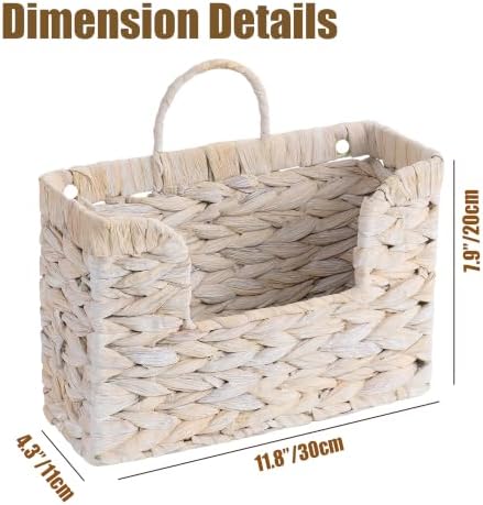 Set of 2 Magazine Holder Wall Basket Water Hyacinth Woven Mail Organizer, Wicker Wall Hanging Baskets for Magazines, Letters & Storage Decorative Mail Holder, Magazine Rack, Hanging Basket, Whitewash