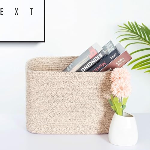 MINTWOOD Design 3-Pack Decorative Woven Storage Baskets for Shelves, Cube Bin Box for Organizing Books, Shoes, Dog Toys, Pantry Closet and Living Room Organizer, Oatmeal Brown