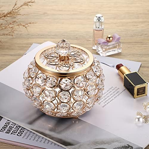Hipiwe Crystal Jewelry Box with Glass Lid Small Gold Trinket Organizer