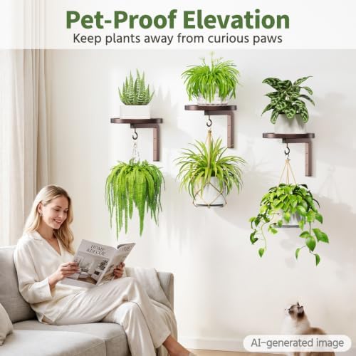 LASZOLA Plant Hanger Holder Window Shelf Wall Mounted Indoor, 3 Pcs Brown