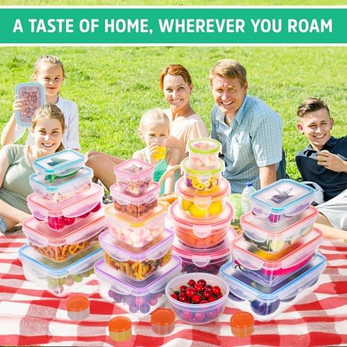 RockBerry 46 PCS Food Storage Containers with Lids Airtight- Plastic Container for Pantry Kitchen Organization-Microwave Dishwasher,Freezer Safe 100% Leak Proof (23 Stackable Boxes-23 Lids)