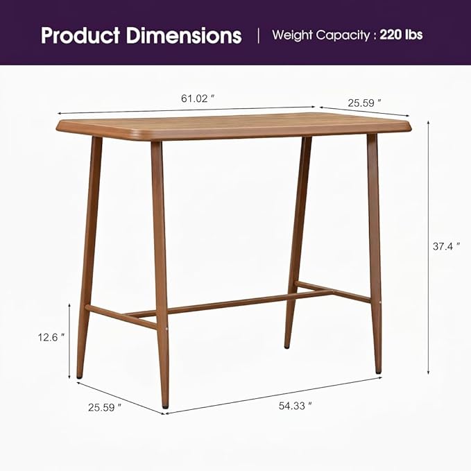 PURPLE LEAF Patio Pub Table Counter Height Bar Stool Dining Table Aluminum for Balcony Deep Teak