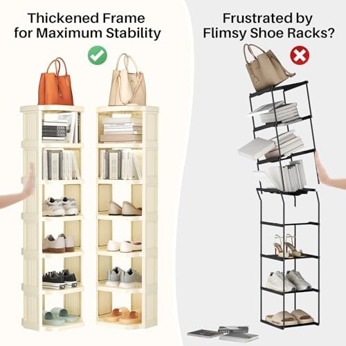 Kitstorack Vertical Shoe Rack: 5 Tiers Stackable Shoe Rack for Closet DIY Free Standing Shoe Organizer Small Shoe Shelf for Small Spaces and Narrow Spaces Plastic, White