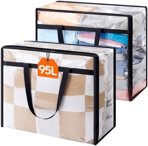 Lifewit 95L Clear Clothes Storage Bags,Plastic Foldable Blanket Storage Bag
