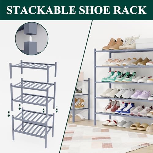 Smiry Bamboo Shoe Rack, 16 Vertical Slats, 6 Tier - 33.7" Wide, Grey