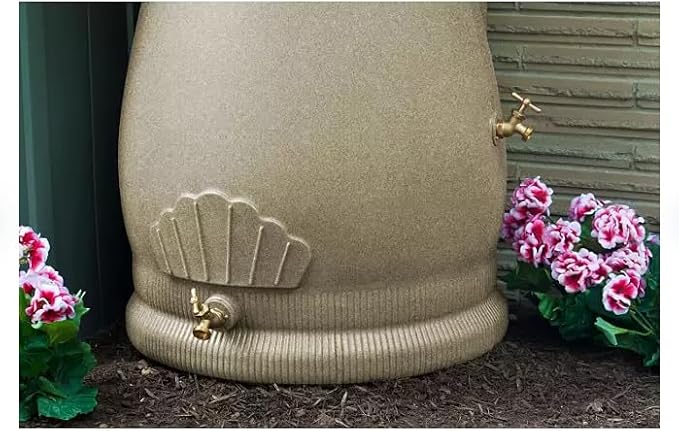 Rain Wizard Decorative Urn Rain Barrel, Durable polyethylene Resin, with Brass Spigot, Flat-Back Design,Perfect for Gardening Any Home (Sandstone, 50 Gallon)