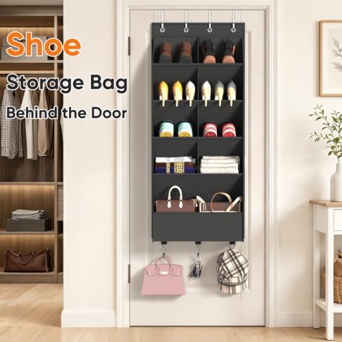 5 Tier Over the Door Shoe Organizer with 3 Bottom Hooks, Beige