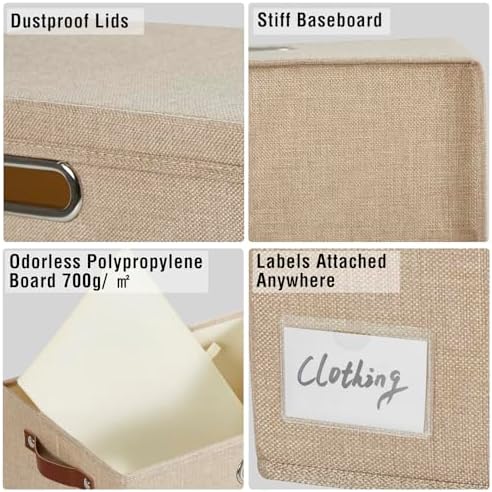 15" Fabric Storage Box with Lids, 3-Pack, Khaki