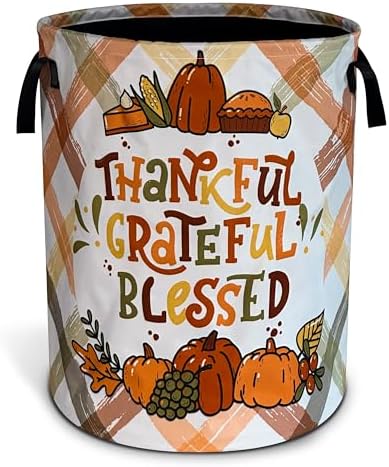 Thankful Grateful Blessed Laundry Basket Oxford Cloth Laundry Hamper With Handle Foldable Portable Clothes Storage Basket 18.9 X 16.5 Inch Storage Bag For Laundry Room/Bathroom/Bedroom/Dormitories
