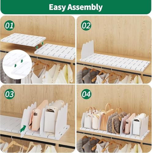 SPACEKEEPER Shelf Divider for Closet,2 Pcs Adjustable Purse Organizer,White