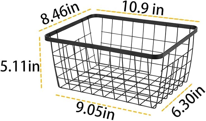 Kitchen Metal Wire Baskets with Handles Food Storage Organizer, Household Refrigerator for Cabinets,Pantry,Bathroom,Black,4 Pack