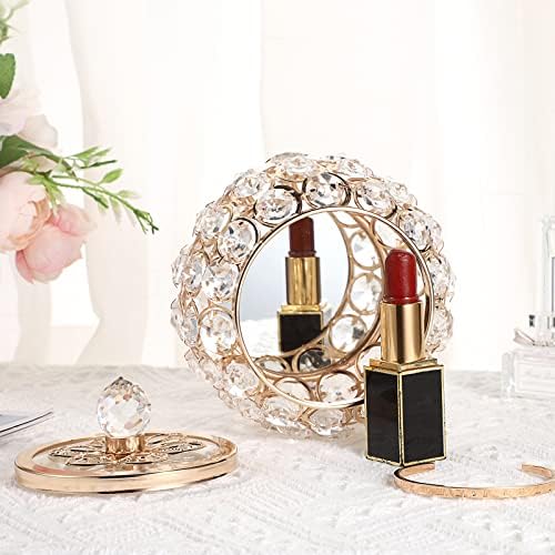 Hipiwe Crystal Jewelry Box with Glass Lid Small Gold Trinket Organizer