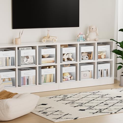 DIMJ Cube Bins, 12.2-Inch Storage Bins Cubes with Window, 6 Packs Collapsible Storage Bins with Handles, Closet Storage Baskets for Organizing Living Room, Office, 8 Pack,White