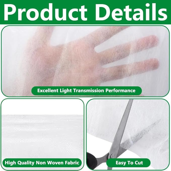 DECOHS 30 x 10 Ft Plant Sun Protection Cloth, Garden Plant Shade Cloth, Non-Woven White Light Refraction Sunshade Cloth for Protecting Plants Vegetable Rows from Direct Sunlight