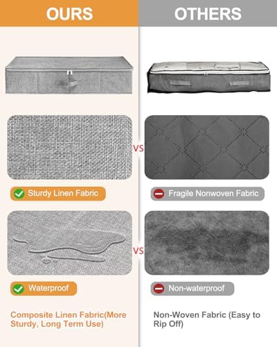 punemi 6.7 in High Under Bed Storage Containers with Zipper Lid, 3Pack,Grey