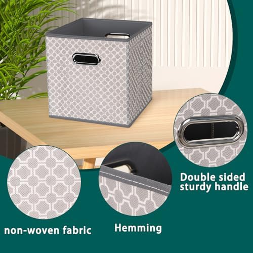Black Foldable Storage Cubes Bins, Fabric Storage Box Cubes Organizer Baskets with Dual Handles for Home Organizer,Set of 3,(Grey Light)