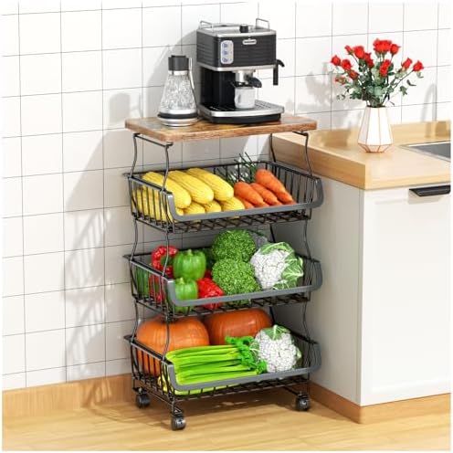 Gsiekare 4 Tier Fruit and Vegetable Basket for Kitchen with Wheels