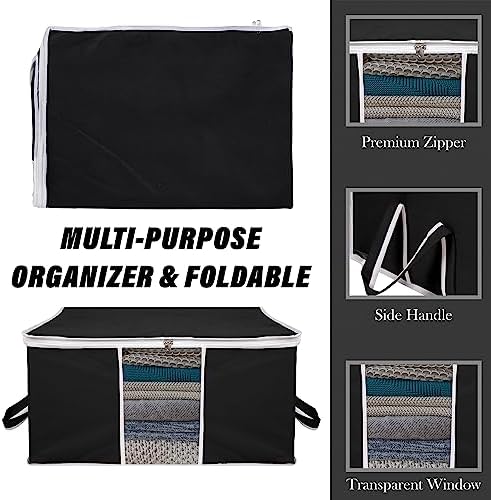 Kuber Industries 9 Piece Under Bed Foldable Organizer|Clothing Storage Bags|Blanket, Quilt, Comforter Cover (Black)