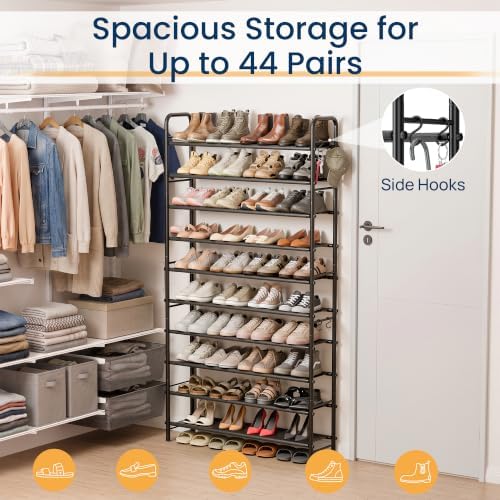 ENJOYBASICS Large Shoe Rack Garage Storage, 8 Tier Tall Metal Shelf, Black