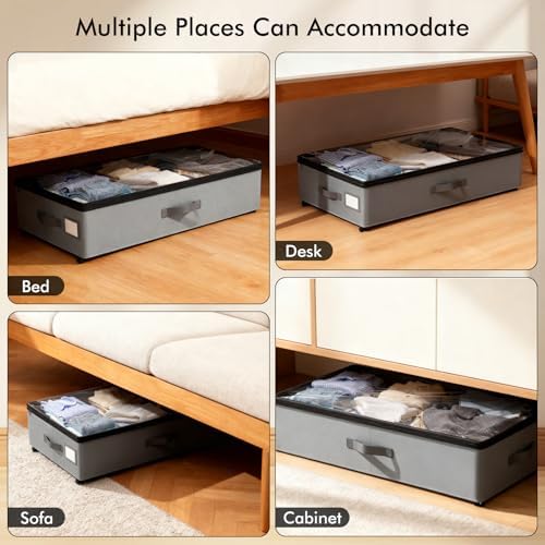 2-Pack Under Bed Storage Containers with Wheels, 75L Each, Gray