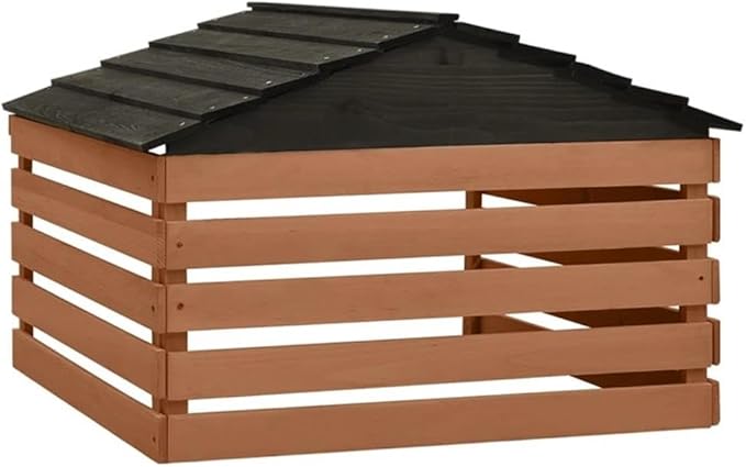 Pemberly Row Wooden Lawn Mower Garage, 27.6 x 30.7 x 21.3 in, Black/Brown Finish, Weatherproof Firwood Construction, Rustic Outdoor Storage Shed for Garden Equipment