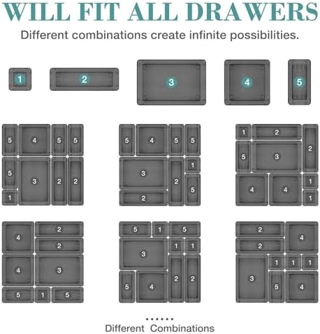 13 PCS Drawer Organizer Set, 5 Size Bathroom and kitchen organizer Trays | Bathroom and kitchen Drawer cabinet organizer Trays, Clear Storage Bins for Makeup, Jewelry, Utensils and Gadgets