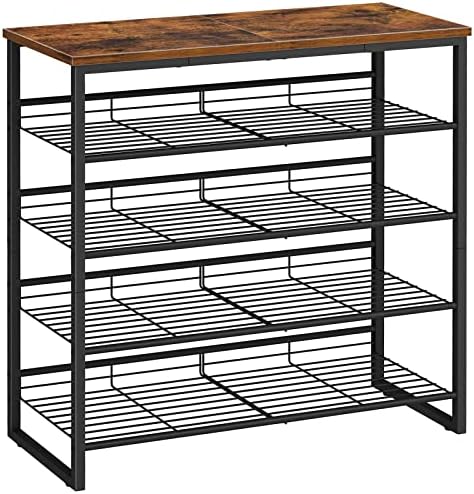 HOOBRO Shoe Rack, 5 Tier Shoe Organizer for Front Door Entrance, Shoe Shelf with Adjustable Tilt Angle, Holds 16-20 Pairs, for Entryway, Garage, Closet, Rustic Brown and Black BF08XJ01