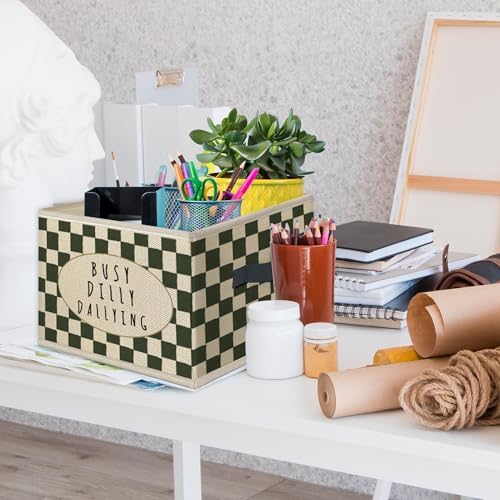Funny Kids Playroom Foldable Storage Bins Box with Handles, Retro Neutral Checkered Collapsible Toys Books Clothes Organizer Basket for Kids Boys Girls Playroom Bedroom Bathroom