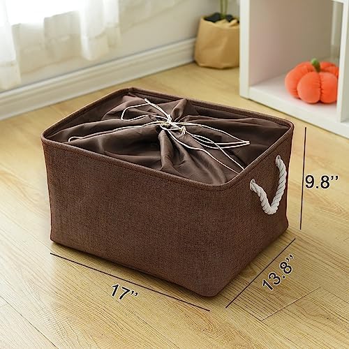 TheWarmHome Organization and Storage Basket for Organizing - 17x14x10 inch 3 Pack Fabric Storage Cubes, Collapsible Storage Bins for Shelves Closet Organizer Toy Gift Cloth (Brown)