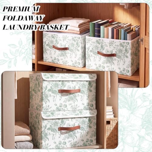 2 Pack Green Floral Storage Bin with Lids, 17x11x12 Inch