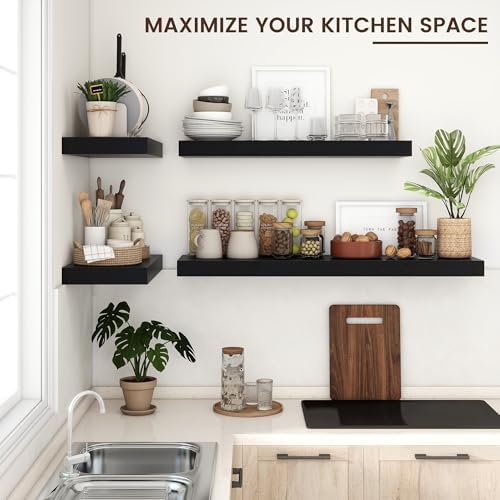 40 Inch Floating Shelves for Wall, 12"D Wood Storage Shelves, Black Finish