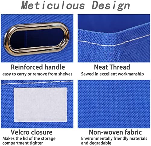 Closet Organizers Fabric Storage Bins With Lids Collapsible Cube Storages Organizer Basket With Handles,Storage Boxes for Clothes Storage,Office,Toys,3 Pack,（Dark Blue