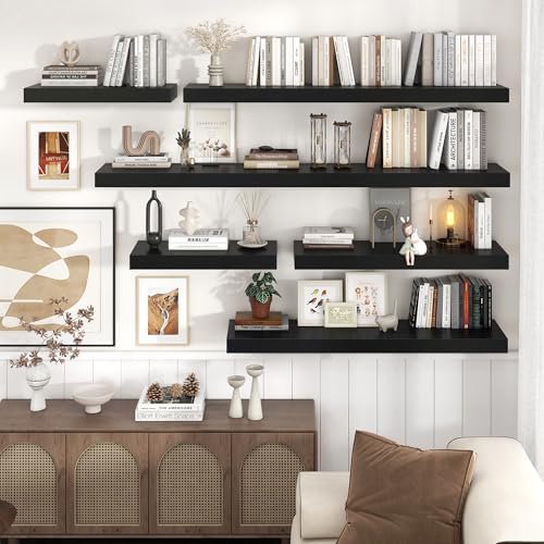 40 Inch Floating Shelves for Wall, 12"D Wood Storage Shelves, Black Finish