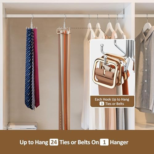 ZEDODIER Tie Hanger for Closet, Rotating Tie Organizer, Holds 8 Ties