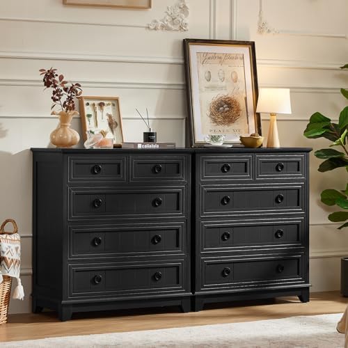 Joaxswe Farmhouse 5 Drawer Dresser for Bedroom Set of 2, 33.2" Tall Small Dressers & Chest of Drawers, Rustic Wood Dresser with Metal Handle, Storage Organizer Closet for Living Room, Hallway,Entryway | Chest of Drawers, Rustic Wood Dresser with Metal ...