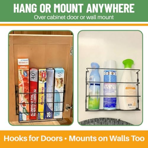 Evelots Kitchen Wrap & Food Bag Organizer Basket, Wall or Cabinet Door Mount, 2-Pack - Black | Keep kitchen wraps and food bags organized with 2 baskets that mount on a wall or cabinet door to save valuable counter space