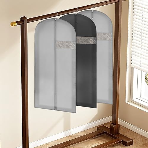 45" Garment Bags for Hanging Clothes, 2 Pack Dress Bags for Gowns Long with Clear Window, Foldable Suit Bag Cover for Travel and Storage (Black+Grey)