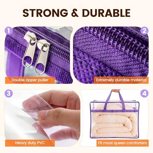 6 Pack 40L Clear Storage Bags with Zipper Large Opening for Loading