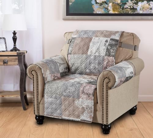 Brilliant Sunshine Latte Grey Paris & Toile Couch Armchair Cover, 23" seat