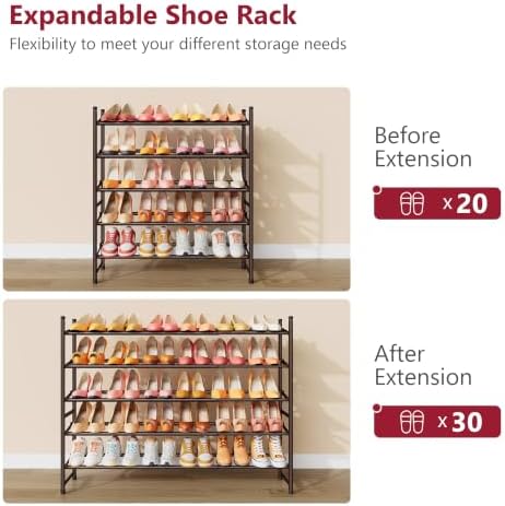 Tajsoon Expandable Shoe Rack for Closet 5 Tier, 28“-41“Stackable, Bronze