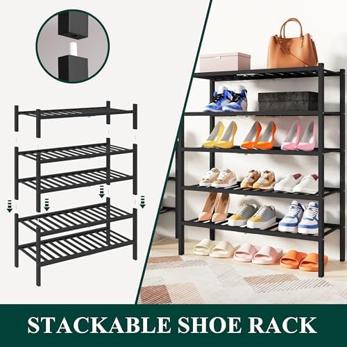 Smiry Bamboo Shoe Rack, 14 Vertical Slats, 6 Tier - 26.8" Wide, Black