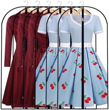 Garment Bags for Hanging Clothes, 48" (Set of 6) All Clear Garment Bag, Plastic Dustproof Suit Bag, Coat Protector Zippered Garment Covers for Closet Storage and Travel