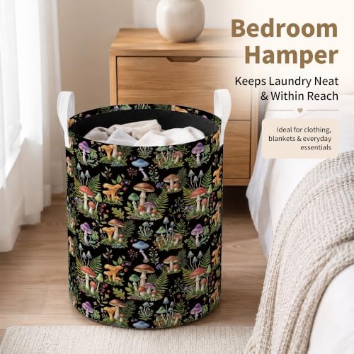 Mushroom Laundry Basket, Mushroom Lover Gifts, Dark Cottagecore Botanical Waterproof Laundry Hamper Clothes Toys Storage Organizer Bin for Bathroom Bedroom Nursery