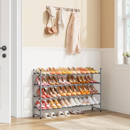 Tajsoon Expandable Shoe Rack for Closet 4 Tier, 28“-41“Stackable, Grey