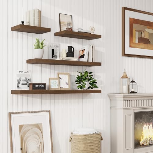 36in Floating Shelves for Wall, 36"W x 9.25"D x 1.25"H, 2 Pack Long Wall Mounted Engineered Wood Shelves with Invisible Brackets for Living Room, Bedroom, Bathroom, Kitchen Decor and Storage, Walnut