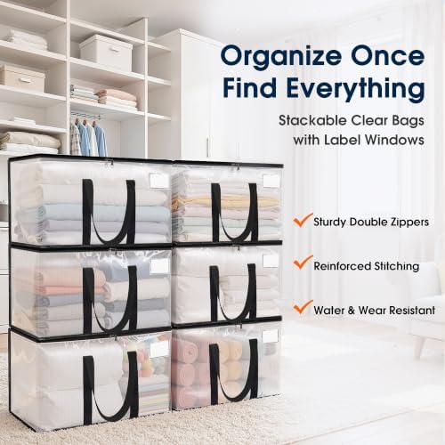 HomeHacks Moving Bags, Heavy Duty Storage Bags for Clothes, 6 Pack 93L