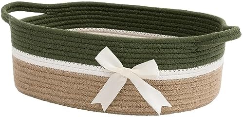 CHICVITA Small Woven Rope Gift Basket, Decorative Burr Basket, Green Brown