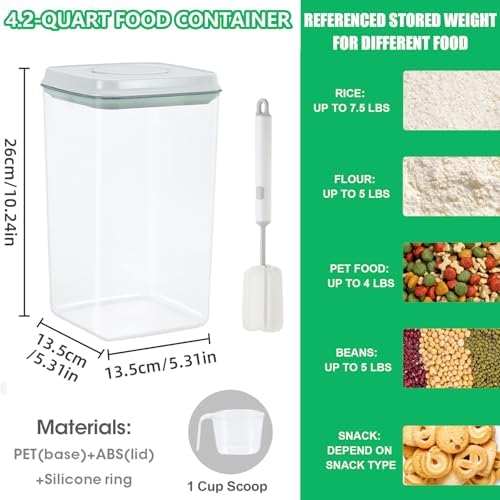 4.2 Qt Airtight Flour Rice Storage Container with Pop-up Lid Sugar Holder